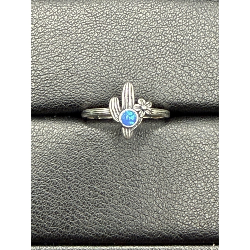 New Condition Sterling Silver Lab Blue Opal Cactus Ring Size 7
